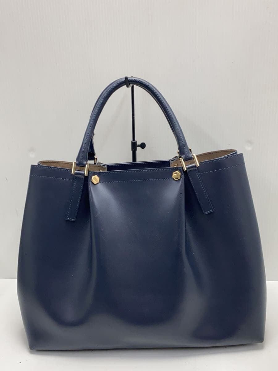 GIANNI NOTARO Tote Bag Leather NVY Corner Scuff Handle Damage 3