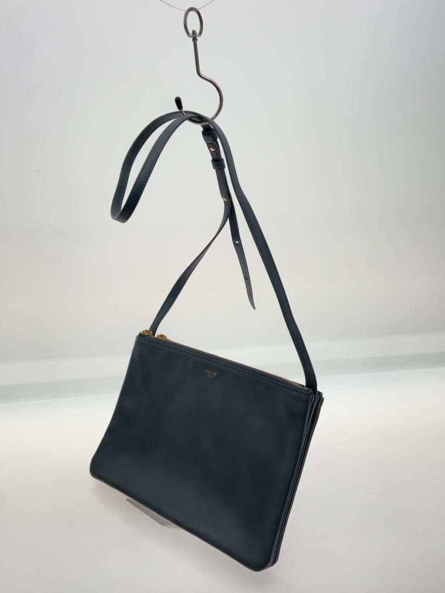 CELINE Trio Large Shoulder Bag Leather GRY Solid Color 2