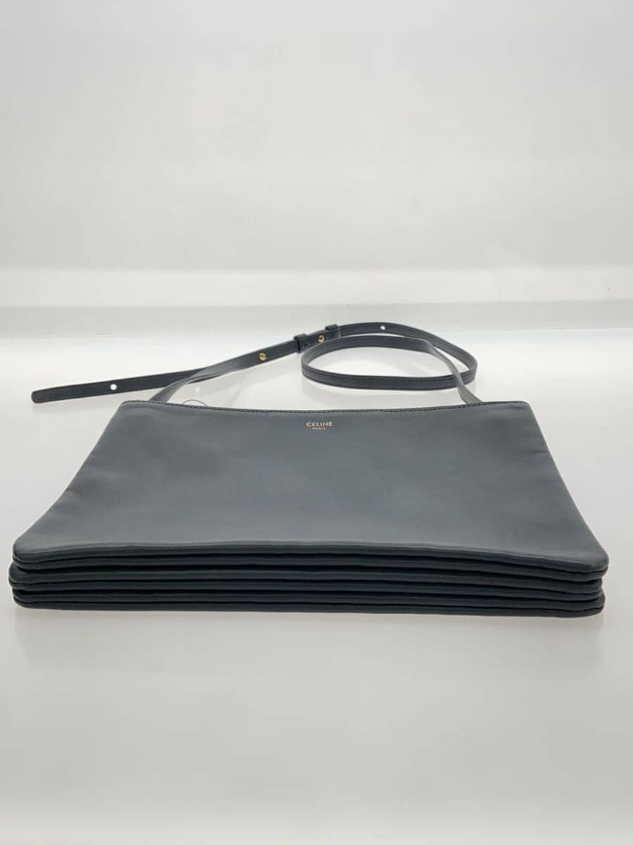 CELINE Trio Large Shoulder Bag Leather GRY Solid Color 4