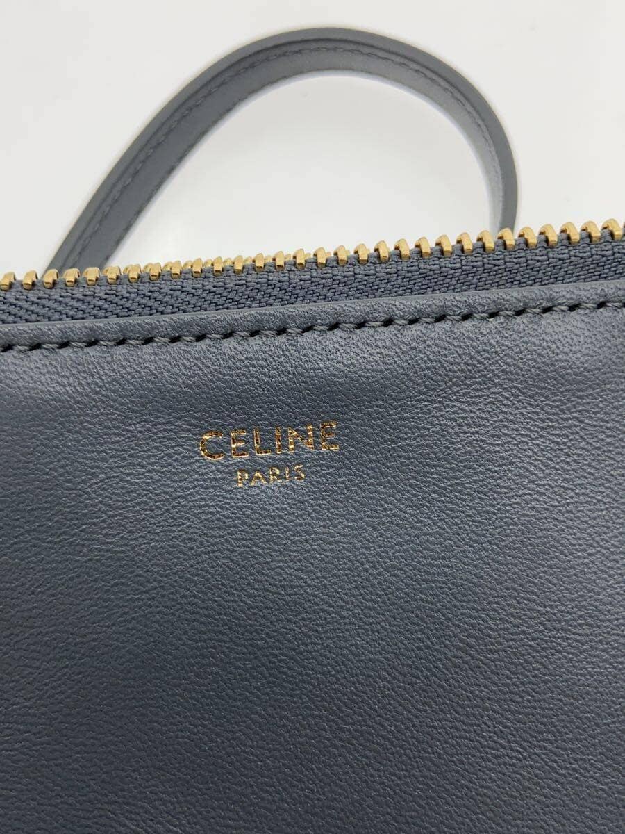 CELINE Trio Large Shoulder Bag Leather GRY Solid Color 5