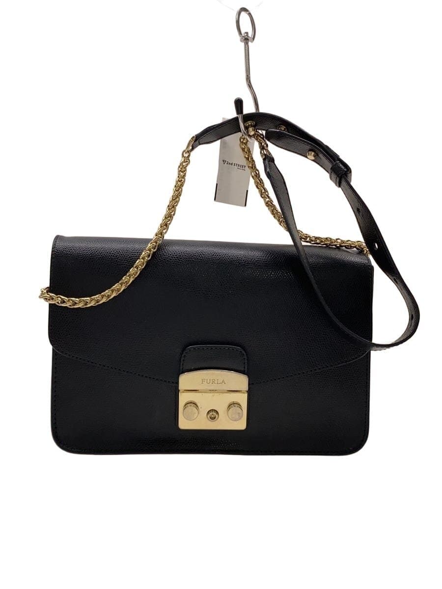 FURLA shoulder bag leather black plain G6837