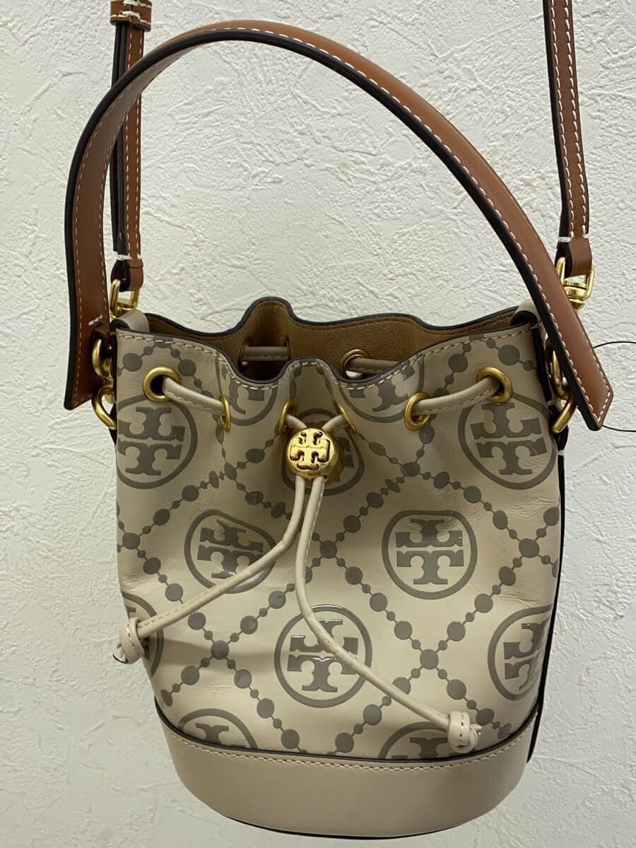 TORY BURCH Shoulder Bag Leather Gray All-over Print 3