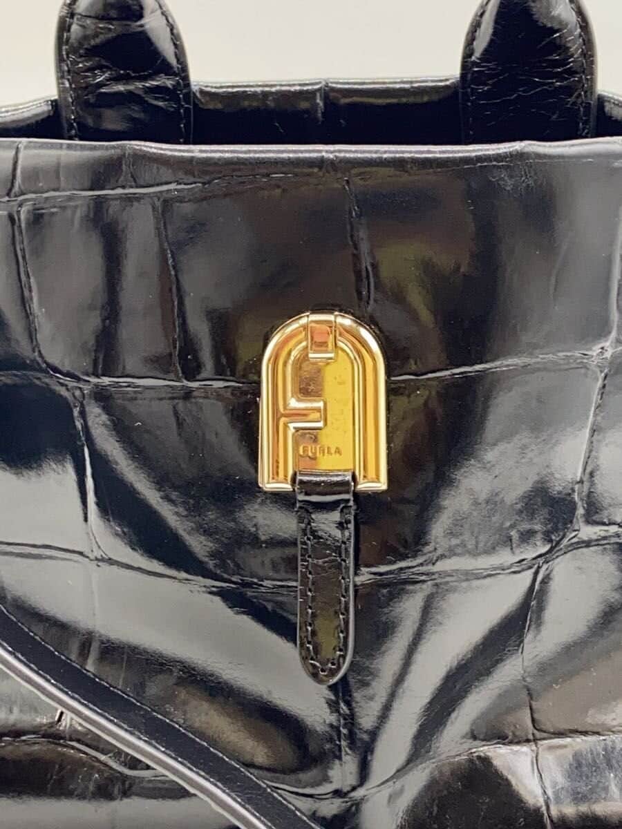 FURLA shoulder bag leather BLK 5