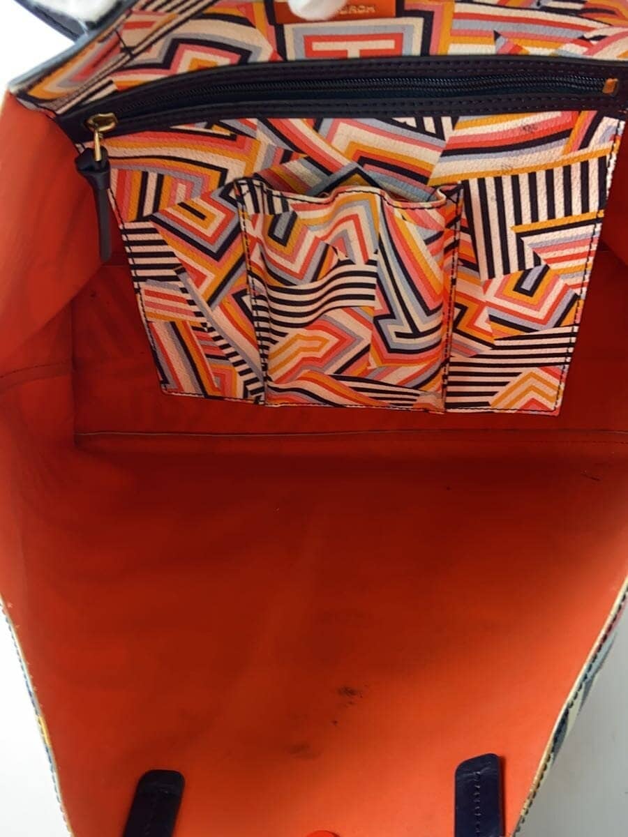 TORY BURCH Tote Bag Leather Multicolor All Over Pattern 6