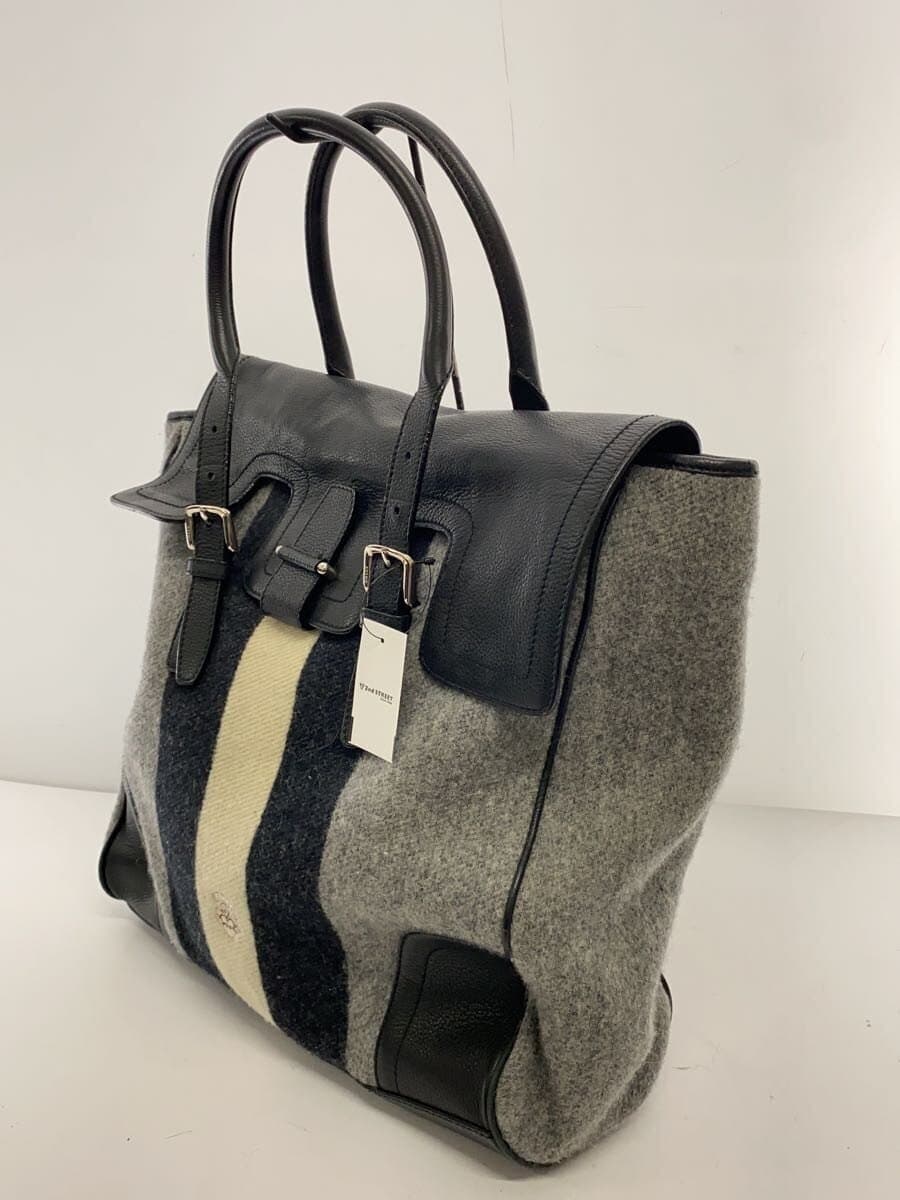 BALLY Tote Bag Wool BLK Stripe Corner Wear 2