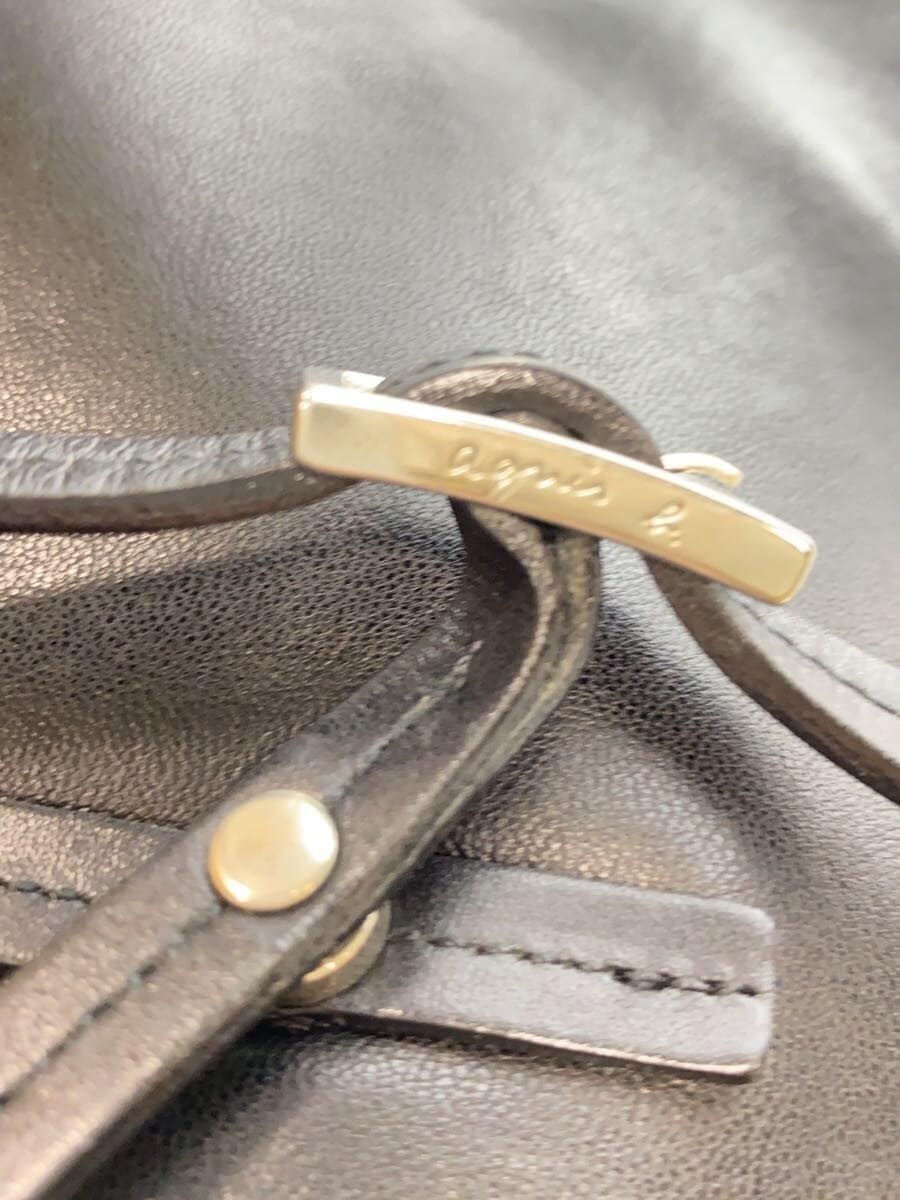 agnes b. Tote Bag Leather BLK Solid 5