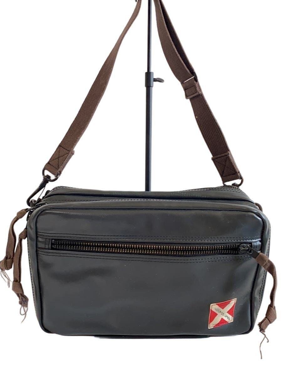 LUGGAGE LABEL Shoulder Bag Leather GRY Solid Color