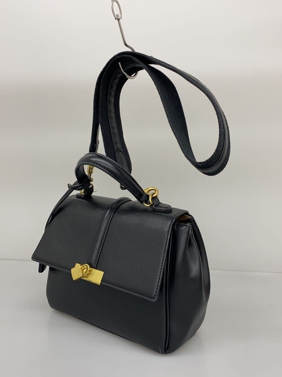 Mila Owen Wide Shoulder Padlock Handbag Faux Leather Black Solid 2