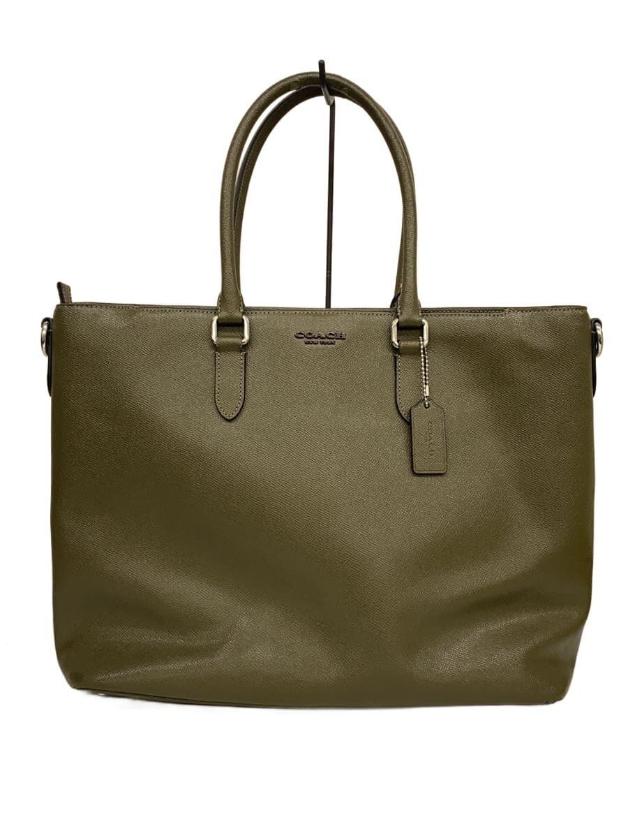 COACH Crossgrain Leather Bag Leather GRN Solid C2842 Handle Deteriorated