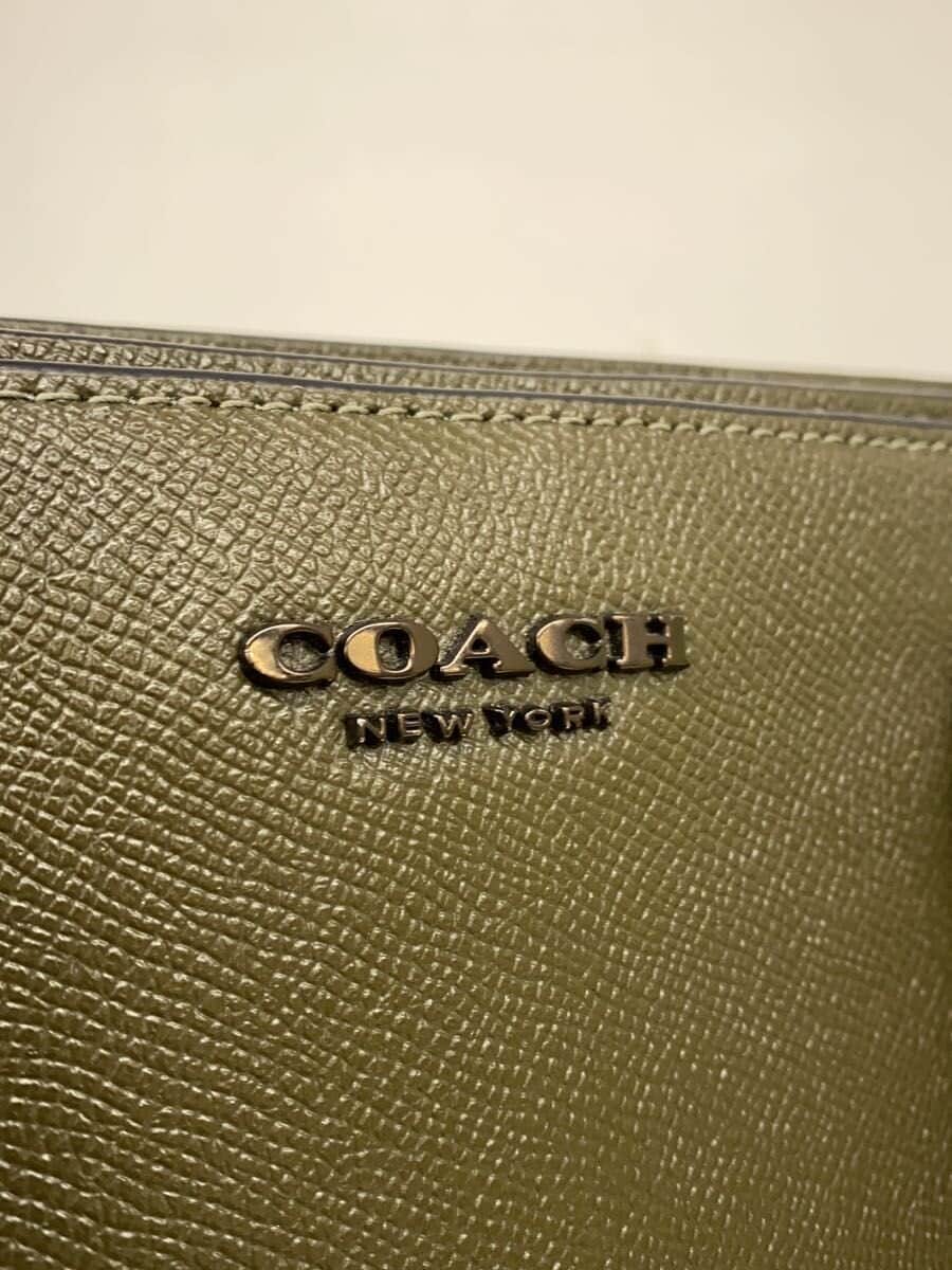 COACH Crossgrain Leather Bag Leather GRN Solid C2842 Handle Deteriorated 5