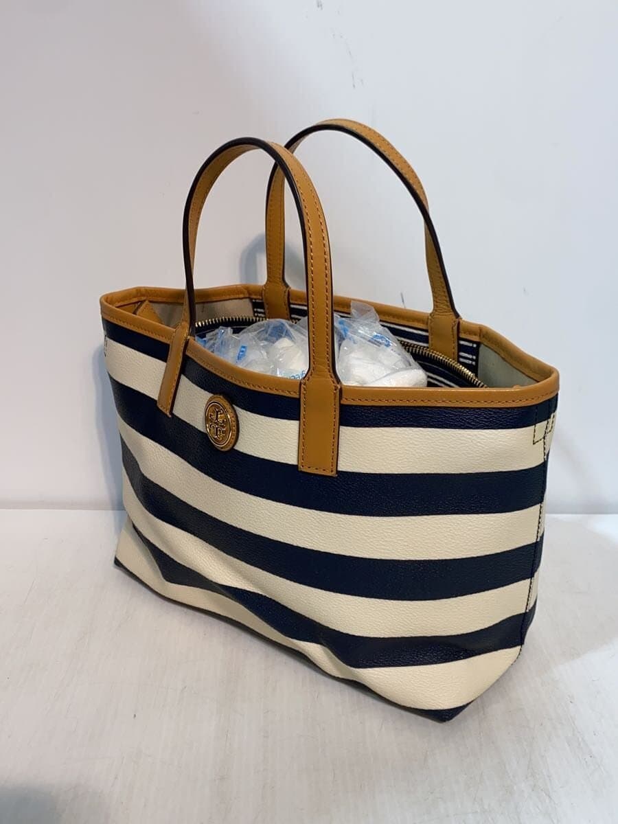 TORY BURCH Tote Bag Canvas NVY Border Stripe 2