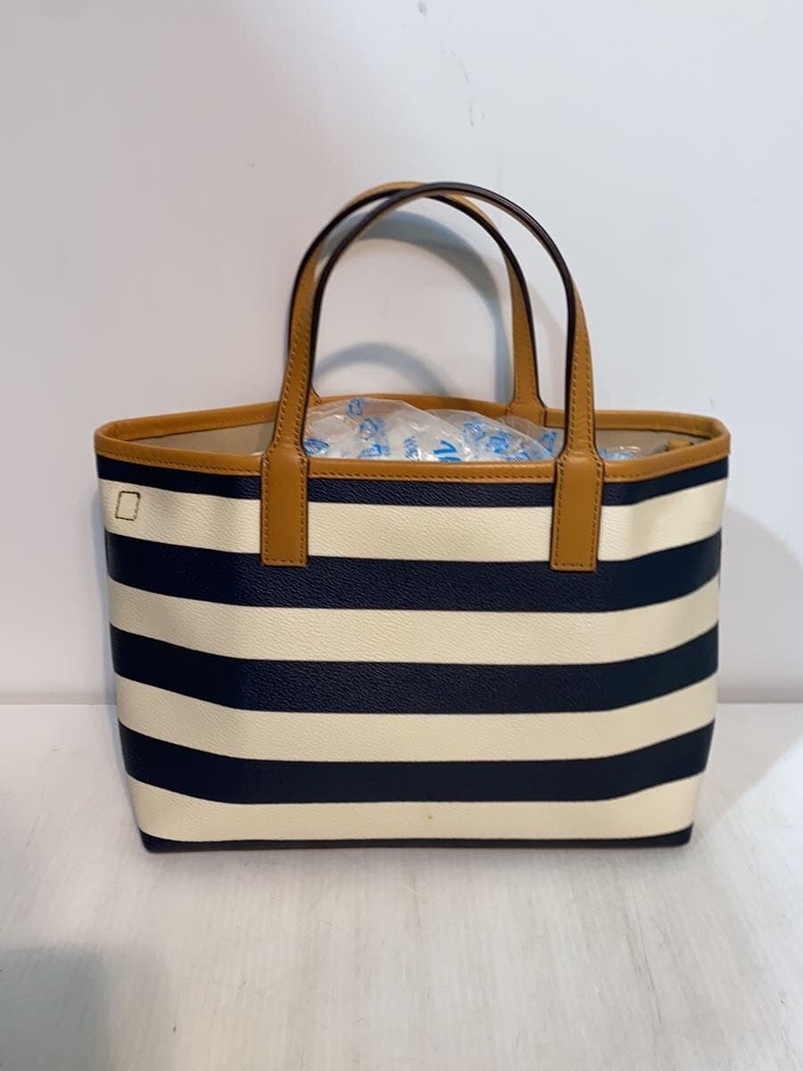 TORY BURCH Tote Bag Canvas NVY Border Stripe 3