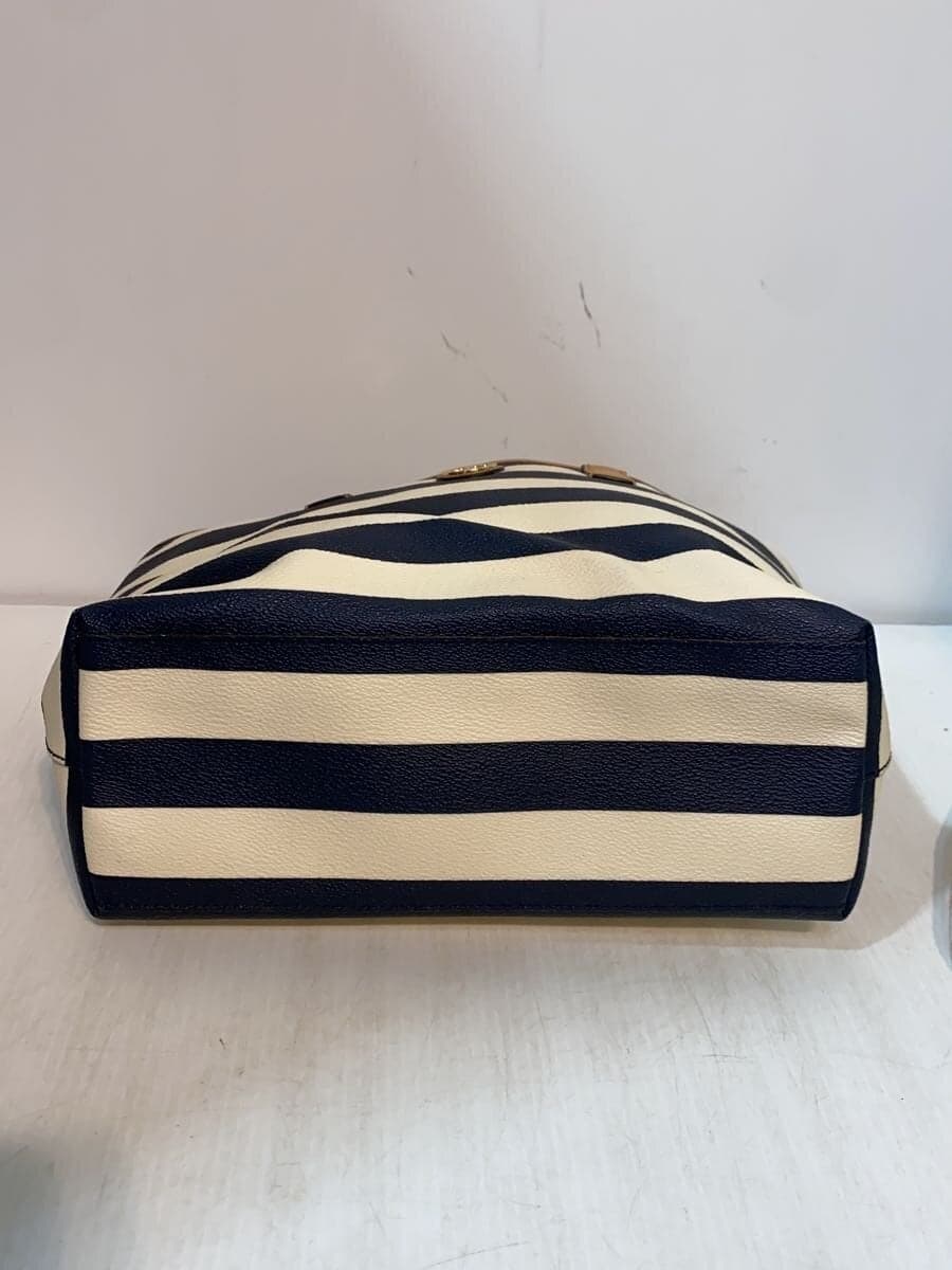 TORY BURCH Tote Bag Canvas NVY Border Stripe 4