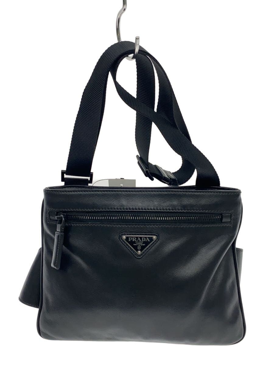 PRADA shoulder bag leather black plain