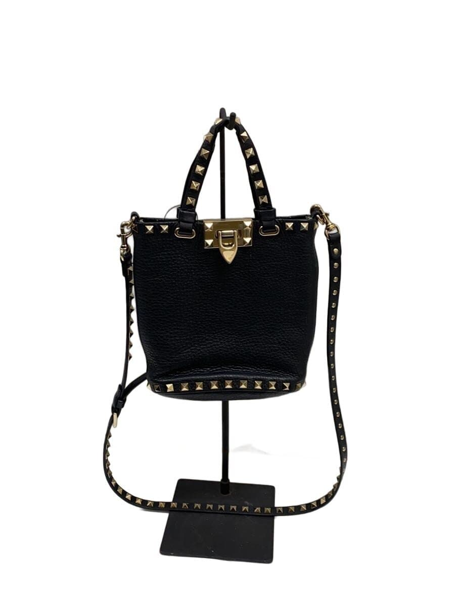 VALENTINO GARAVANI Rockstud Mini 2-Way Shoulder Bag Leather Black