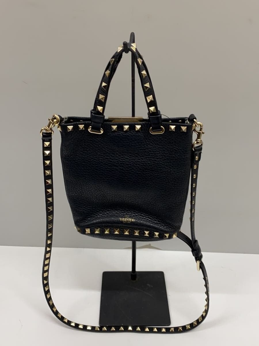 VALENTINO GARAVANI Rockstud Mini 2-Way Shoulder Bag Leather Black 3