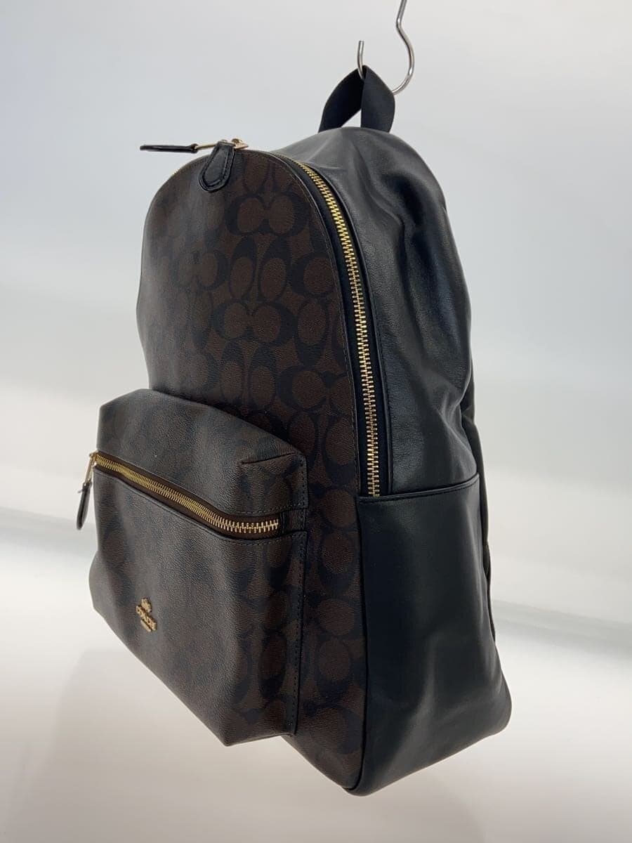 COACH Charlie Backpack Signature Black Leather Leather BRW Allover Pattern 2