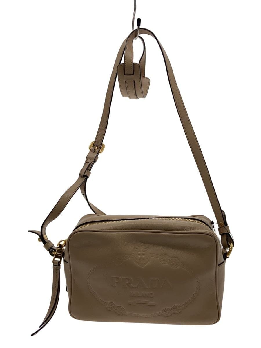 PRADA camera bag shoulder bag leather BEG embossed logo