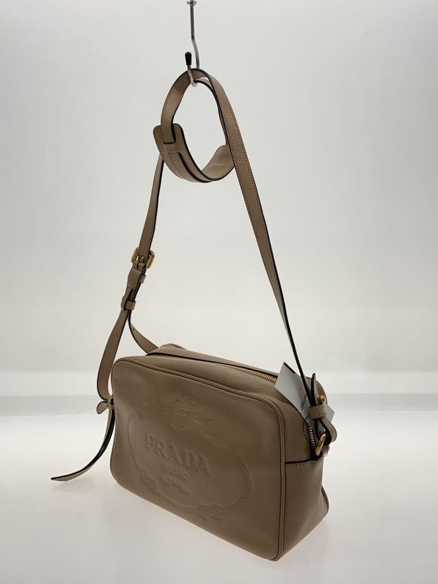 PRADA camera bag shoulder bag leather BEG embossed logo 2