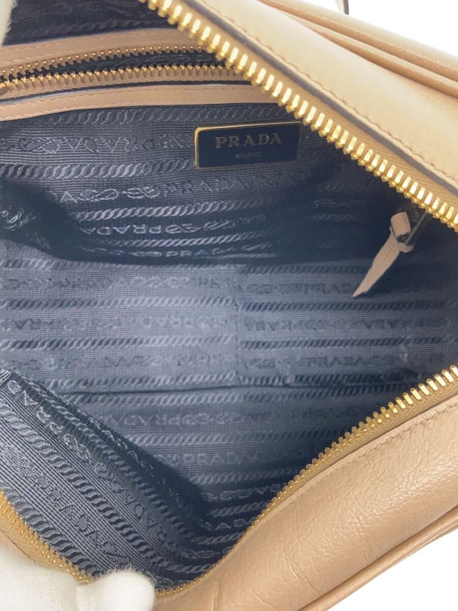 PRADA camera bag shoulder bag leather BEG embossed logo 6