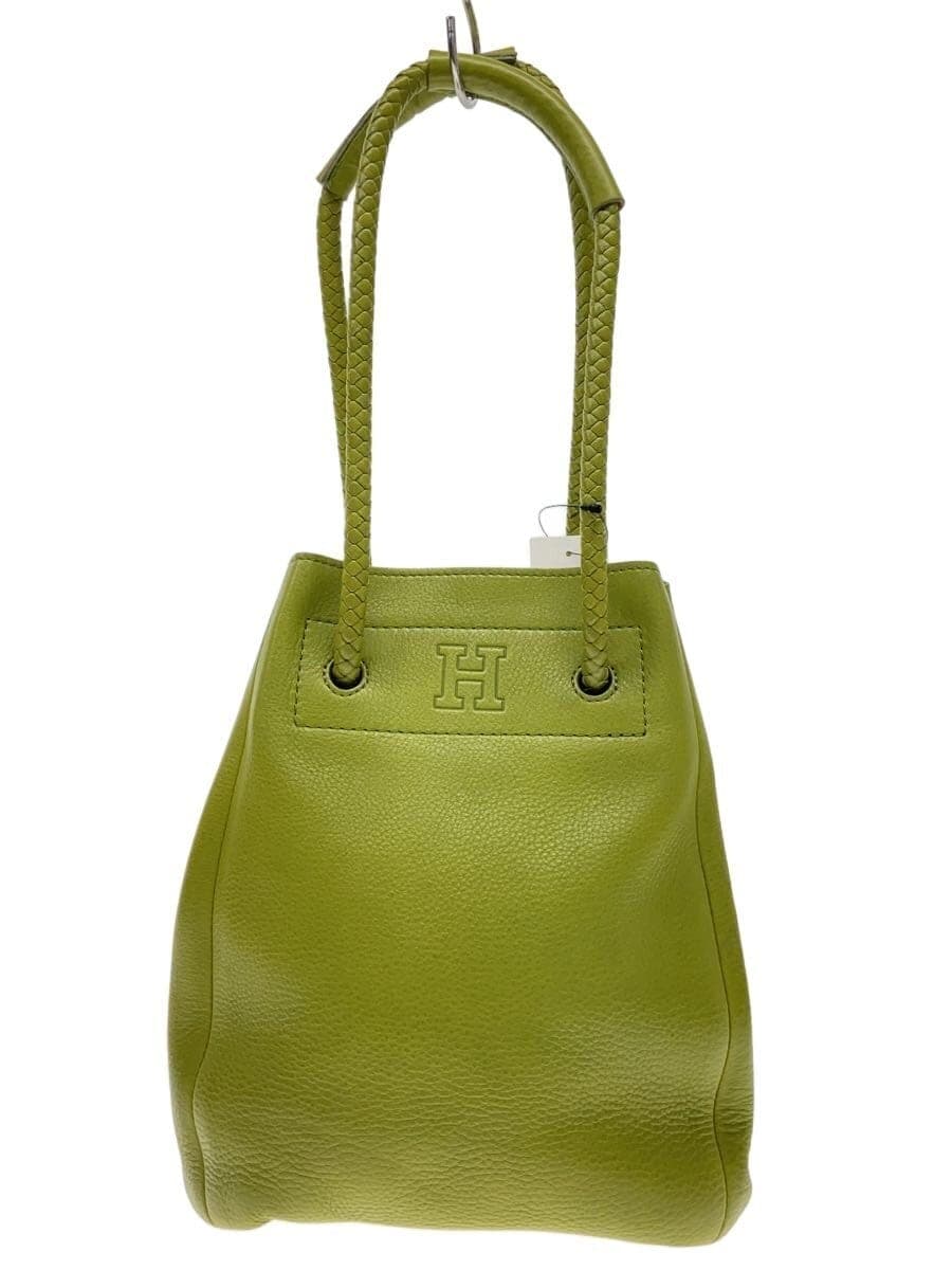 HIROFU drawstring bag braided handbag leather GRN