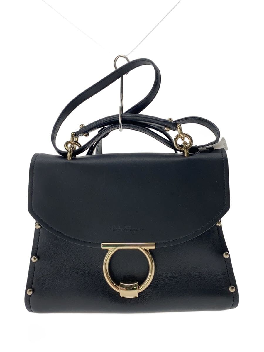 Salvatore Ferragamo Gancini 2-Way Top Handle Bag Studs Shoulder Bag Leather DY-21 H528