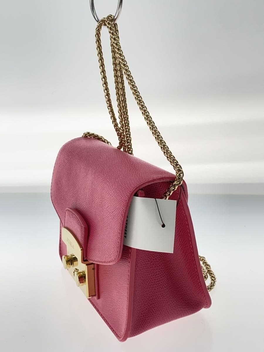 FURLA Metro Police Chain Shoulder Bag Leather Pink 2