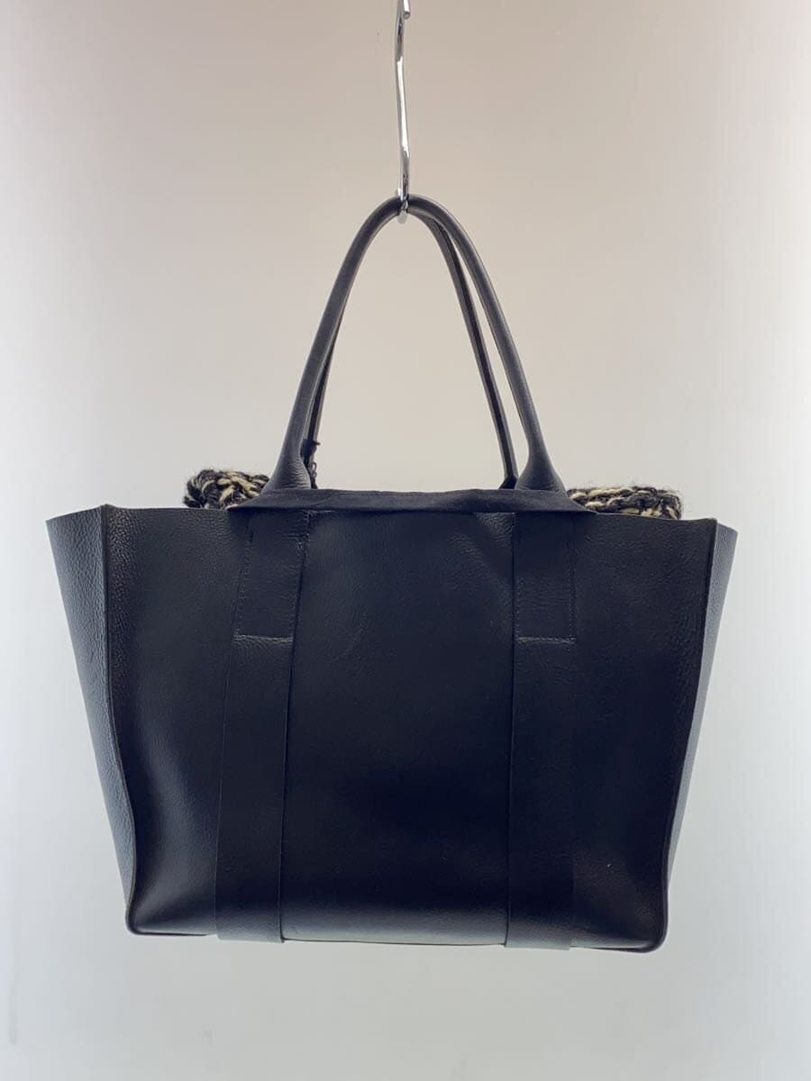MUUN With Tag Leather Tote Bag Inner Knit Bag Black 3