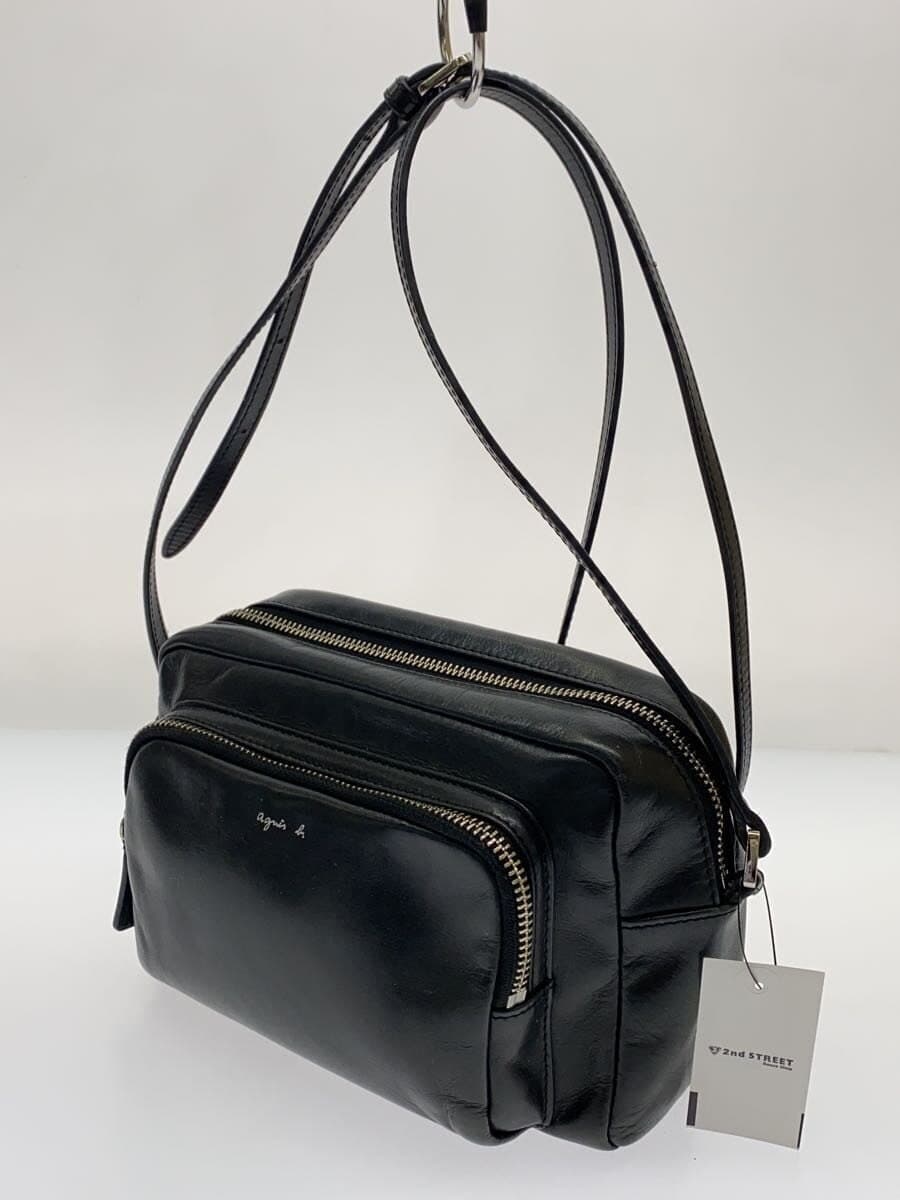 agnes b. Camera bag Shoulder bag Leather BLK Solid FS34-01 2