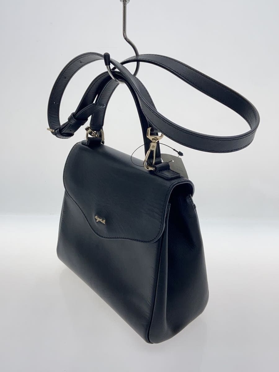 agnes b. Shoulder Bag Leather BLK Solid KS04 2