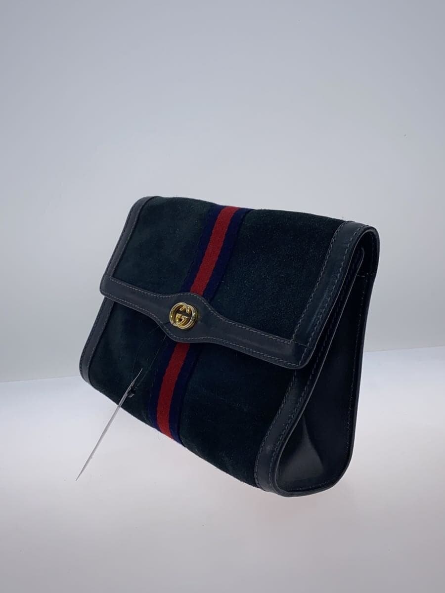 GUCCI Clutch Bag Sherry Line Suede BLK Solid 2