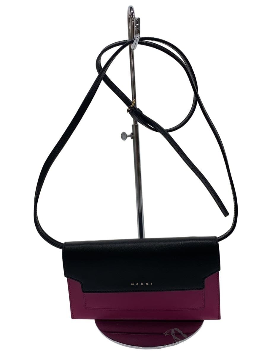 MARNI Wallet Bag by Color Shoulder Bag Leather BLK Solid
