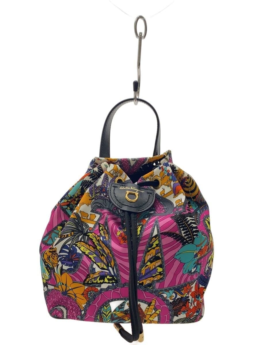 Salvatore Ferragamo PATTERN PRINTED NYLON BUCKET BAG Nylon Multicolor All Over Pattern AU-22 0384