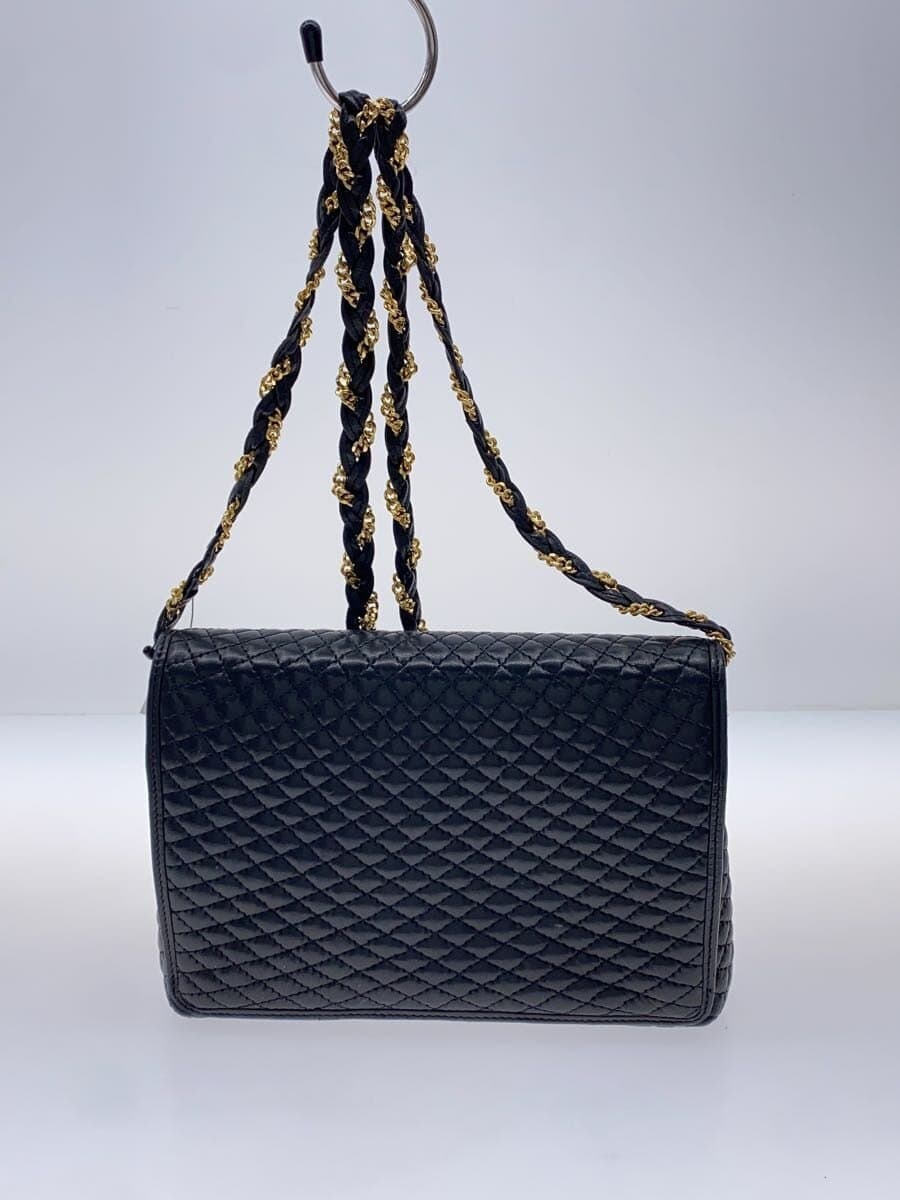 BALLY Shoulder Bag Fringe Leather BLK All Over Pattern 3