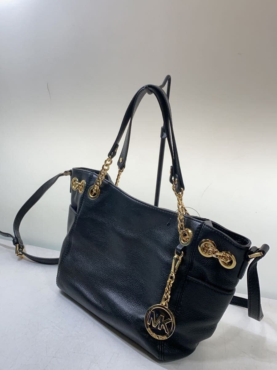 MICHAEL KORS Shoulder Bag Leather BLK Plain Black 2WAY 2