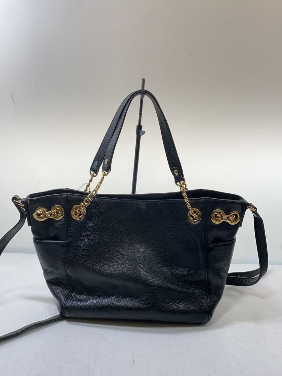 MICHAEL KORS Shoulder Bag Leather BLK Plain Black 2WAY 3
