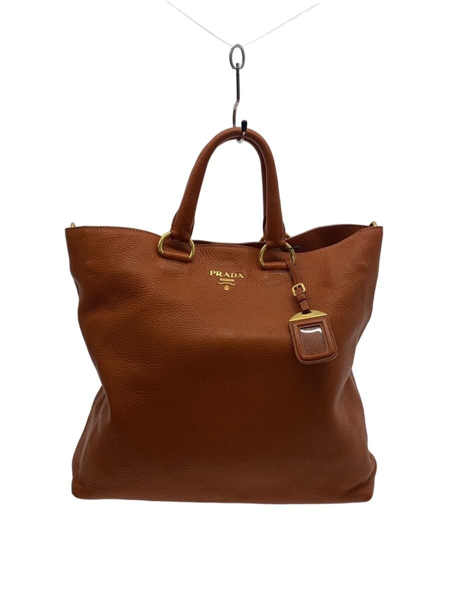 PRADA tote bag leather ORN plain orange
