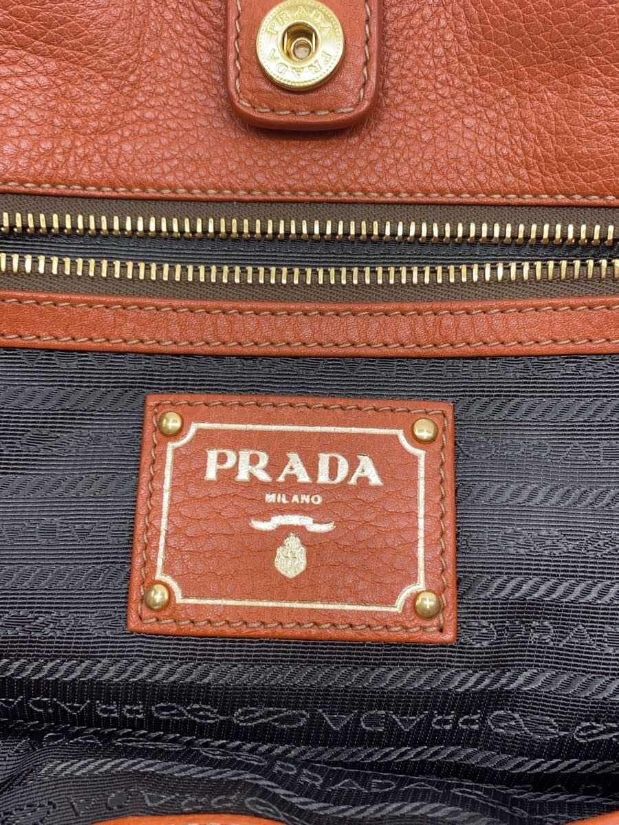 PRADA tote bag leather ORN plain orange 5