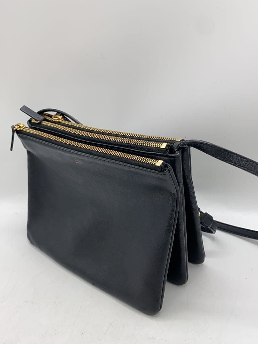 CELINE Shoulder Bag Leather BLK Trio 2