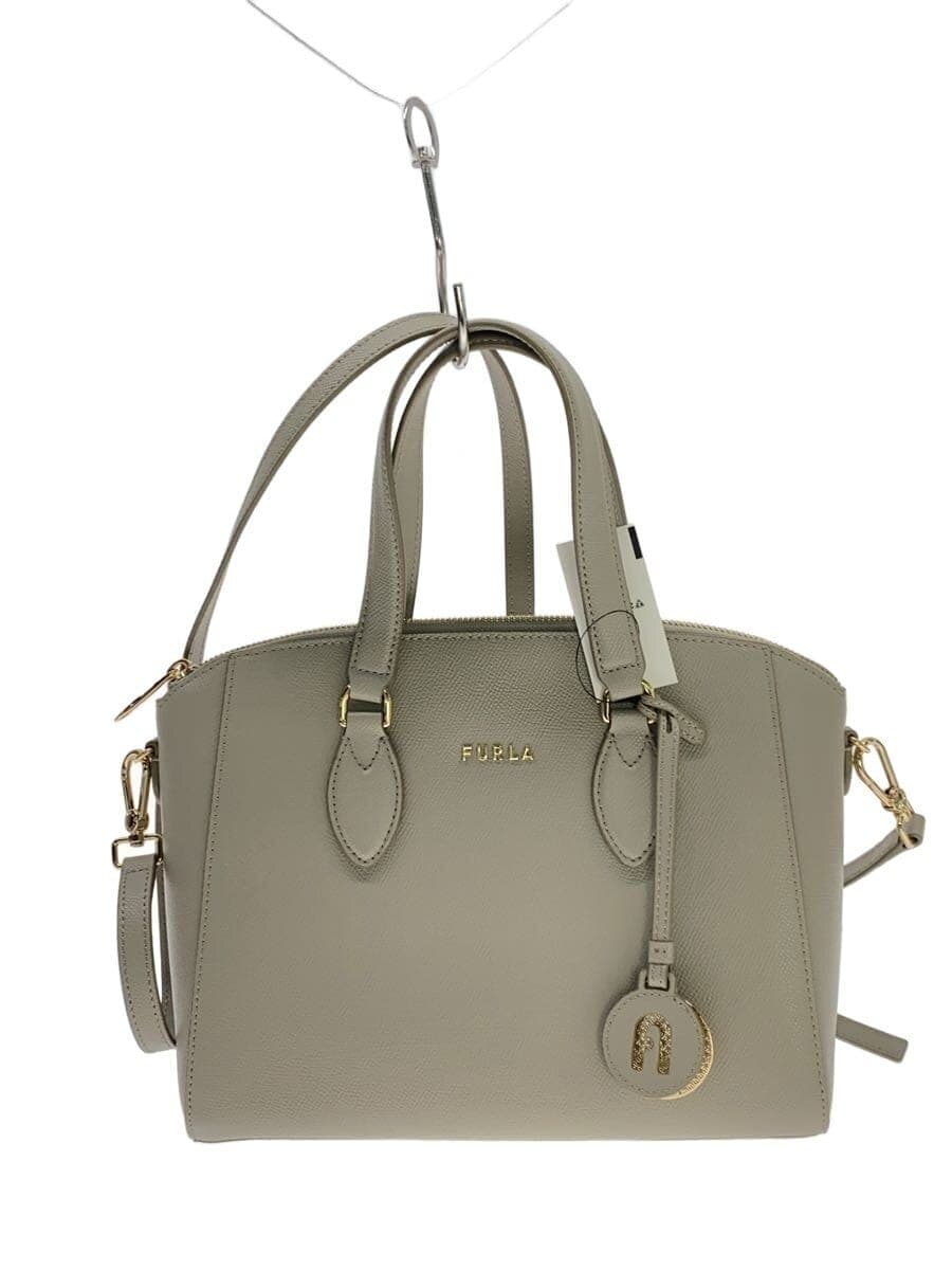FURLA Shoulder Bag Leather Gray Solid Color