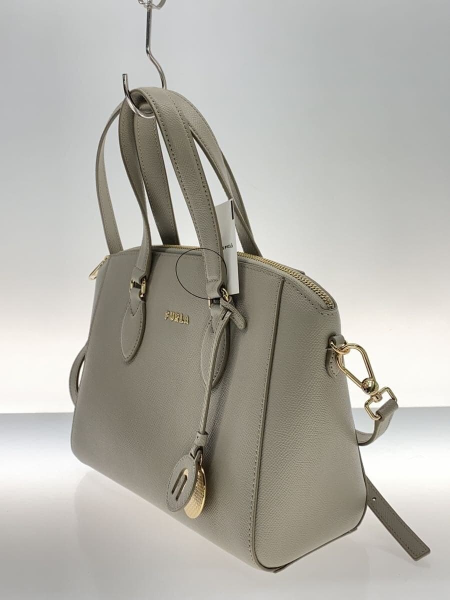 FURLA Shoulder Bag Leather Gray Solid Color 2