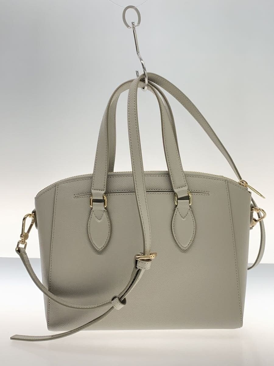 FURLA Shoulder Bag Leather Gray Solid Color 3