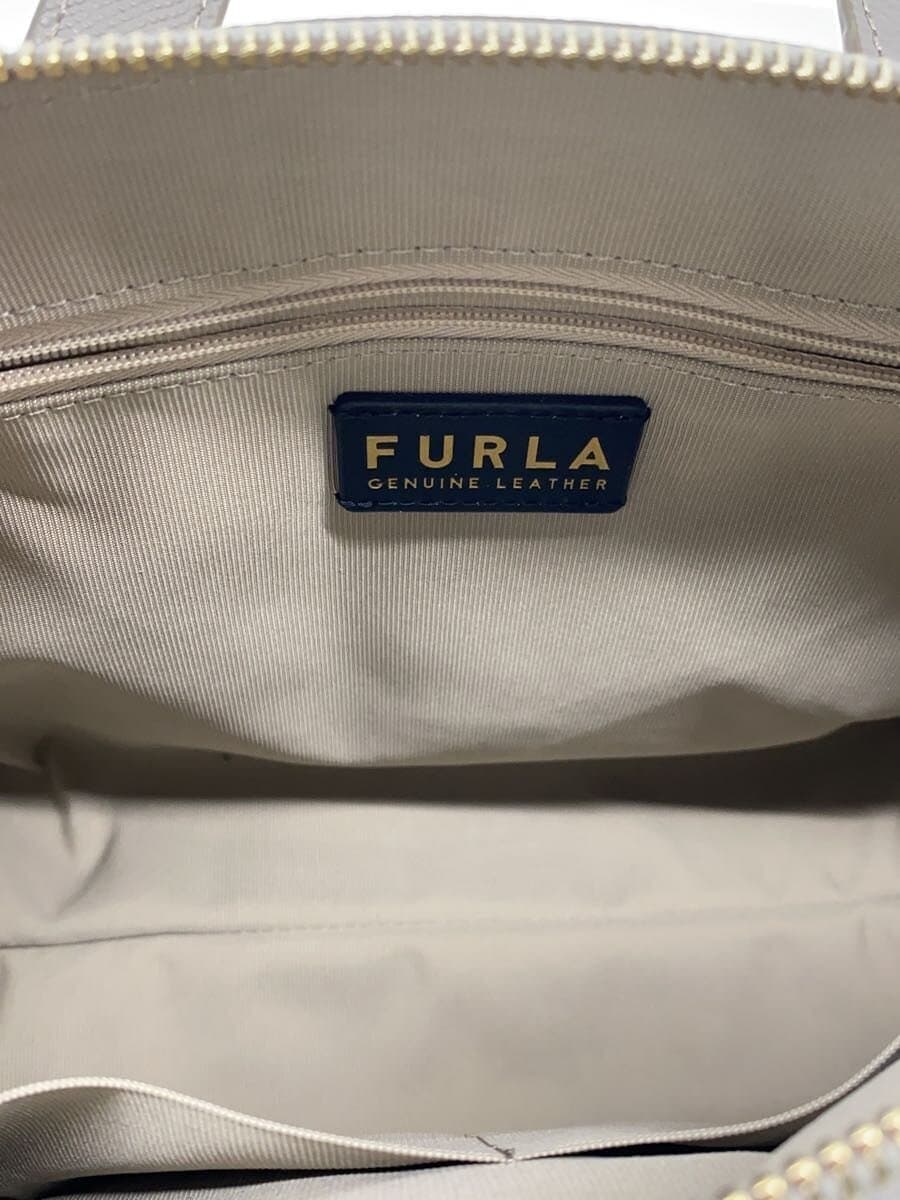 FURLA Shoulder Bag Leather Gray Solid Color 6