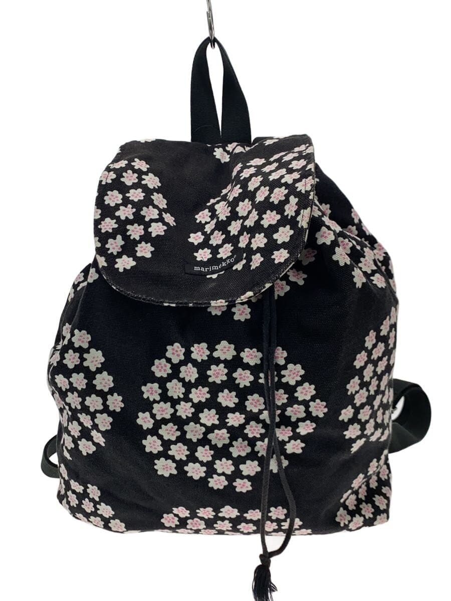 marimekko NIPPU PUKETTI backpack cotton black floral pattern