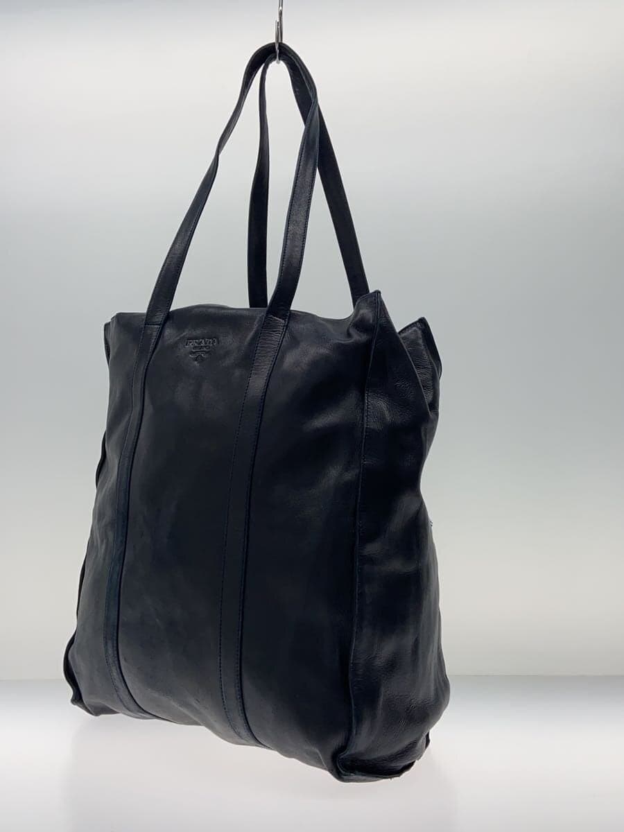PRADA tote bag leather navy 2