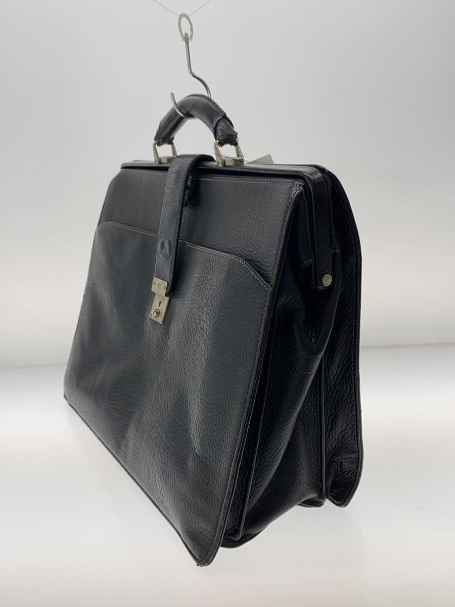 BURBERRYS Doctor Bag Leather BLK Solid A4 Self-standing with Key Inside Tear Corner Wear 2