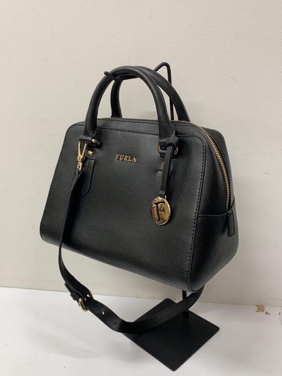 FURLA shoulder bag leather BLK solid color 2
