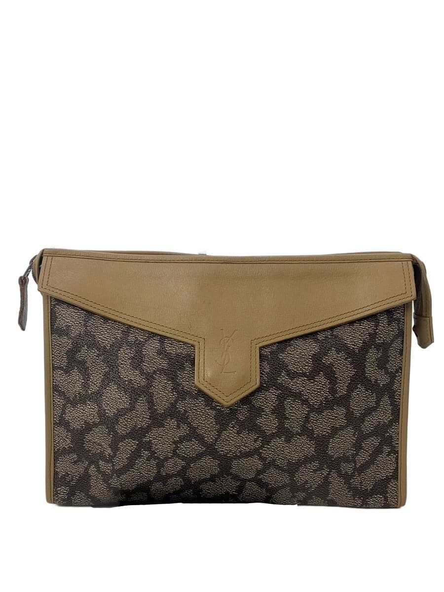 YVES SAINT LAURENT Clutch Bag Leather KHK All Over Pattern