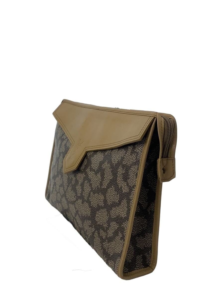 YVES SAINT LAURENT Clutch Bag Leather KHK All Over Pattern 2
