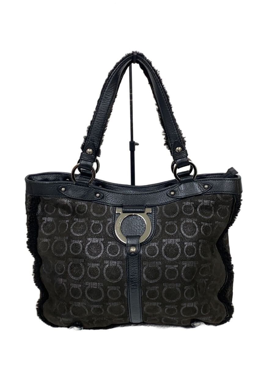 Salvatore Ferragamo Handbag BLK All Over Pattern Gancini Mouton